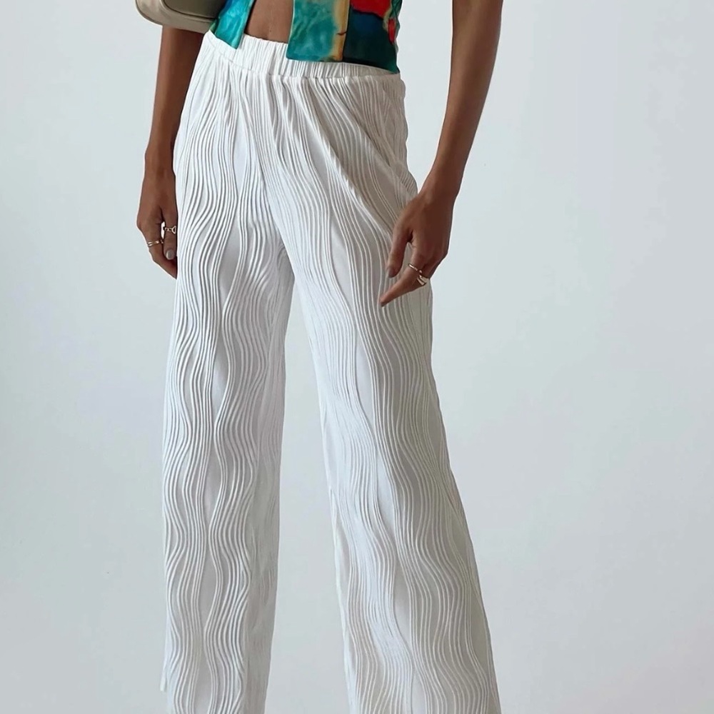 Princess Polly White Textured Wide Leg Pants